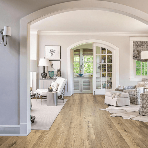 living room area with hardwood flooring